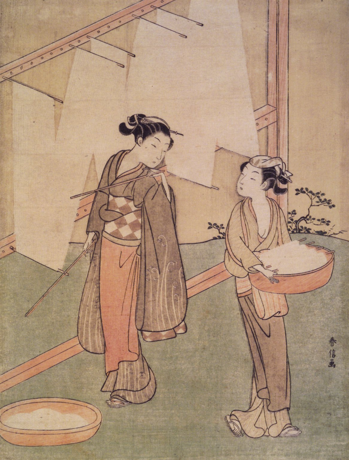 Young Girl and Servant Drying Japanese Fine Noodles · Brooklyn Museum