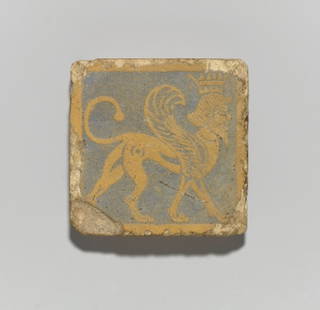 Tile with Winged, Crowned Sphinx