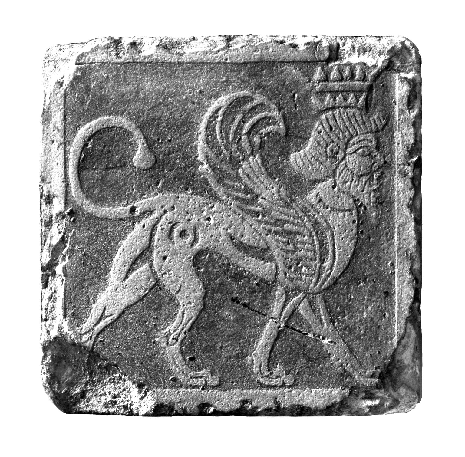 Tile with Winged, Crowned Sphinx · Brooklyn Museum