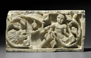 Recarved Plant Scroll with Human Figure and Lion Head