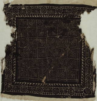 Square Fragment with Botanical and Geometric Decoration