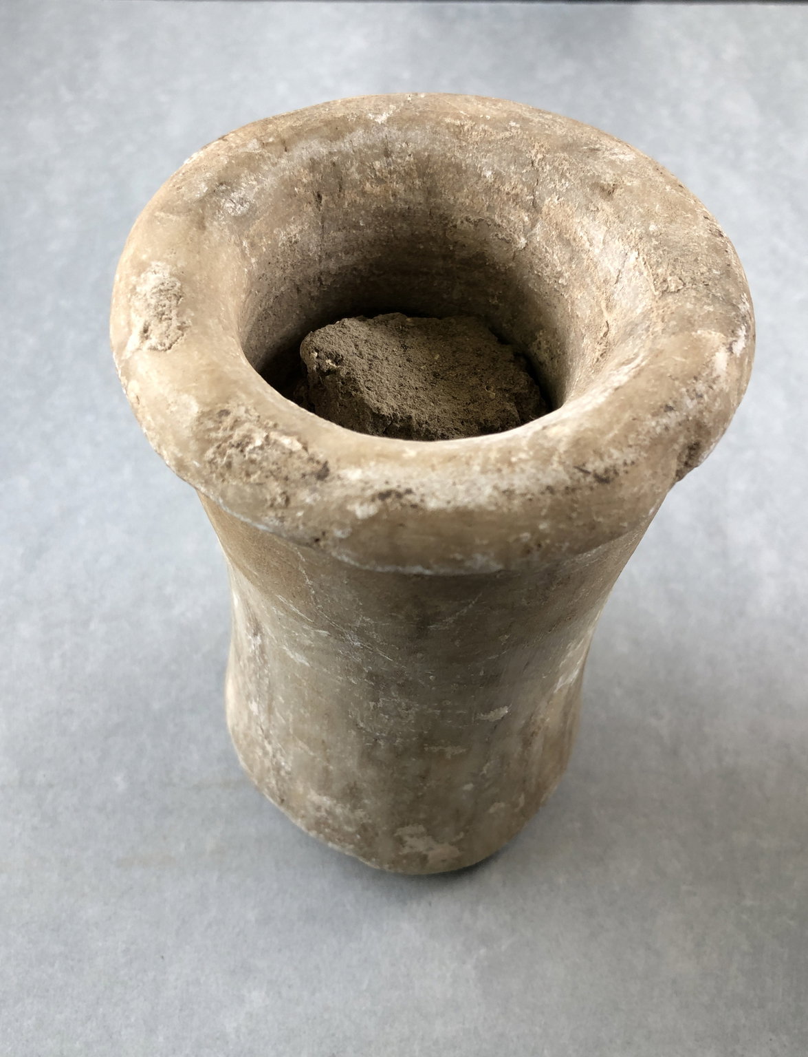 Cylindrical Jar with Ball of Clay Inside