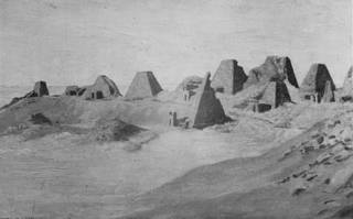 Northern Group of Pyramids at Meroe (Kabushiyah) as seen, in 1921, from the NNE Prior to Their Excavation